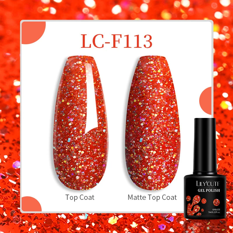 LILYCUTE 7ML Glitter Gel Nail Polish Sparkling Semi Permanent UV Gel Colorful Shinning Gel Varnish Nail Art Soak Off UV LED Gel