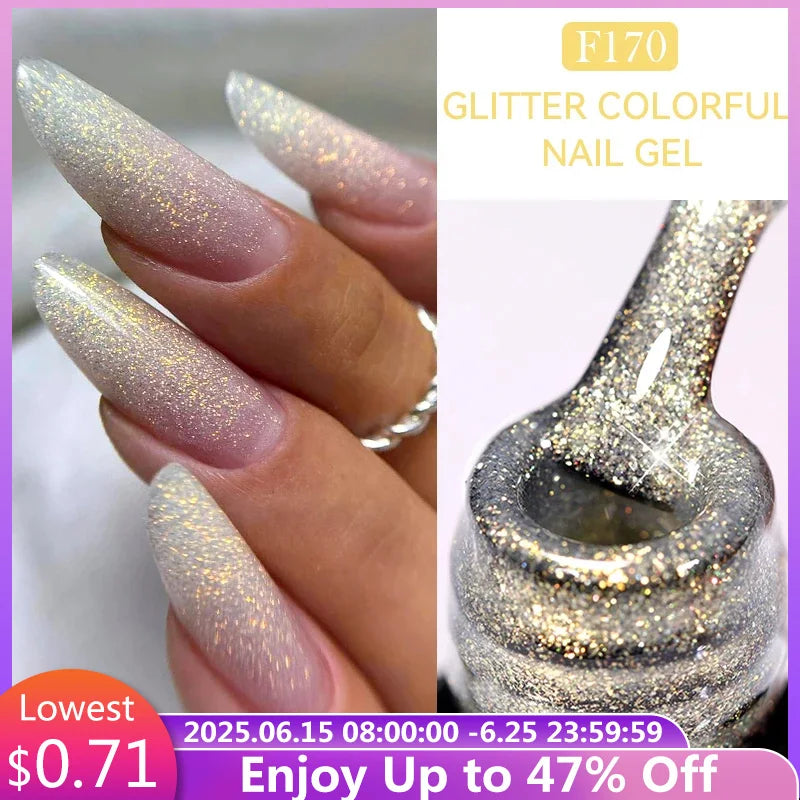 LILYCUTE 7ML Glitter Gel Nail Polish Sparkling Semi Permanent UV Gel Colorful Shinning Gel Varnish Nail Art Soak Off UV LED Gel