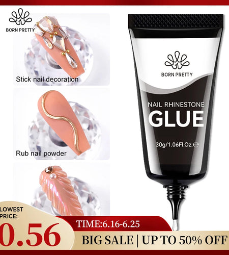 BORN PRETTY Nail Rhinestone Glue 30ML Gel Nail Glue for Nail Charm 3D Nails Bling Gel for Decoration Nails Gems Nail supplies