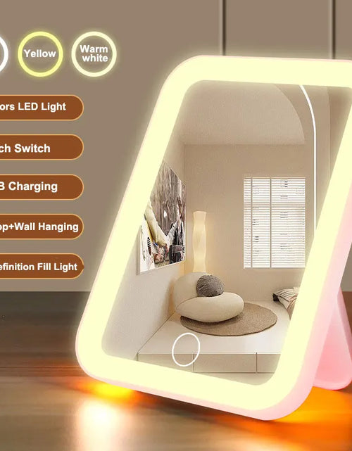 Load image into Gallery viewer, 3 Colors LED Vanity Mirror with Touch Screen USB Rechargeable Dimming Makeup Mirror 3 Brightness Portable
