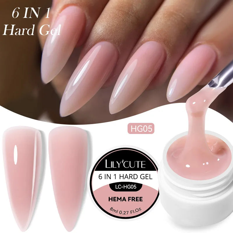 LILYCUTE 6 IN 1 Extension Gel Nail Polish Acrylic Construct Hard Gel Soak Off Self Leveling Reinforcement Gel For Nail HEMA FREE