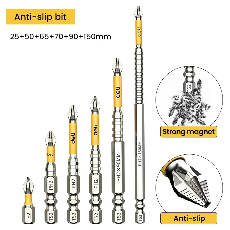 5PCS Upgraded High Hardness And Strong Magnetic Bit 25/50/65/70/90/150mm Non-slip Cross High Hardness Electric Hand Drill Screw