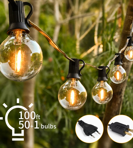 30M LED Fairy String Light Outdoor Birthday Party Light String G40 Patio Garden Light Clear Vintage Bulb Chain For Wedding Decor