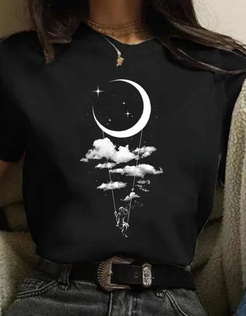 Load image into Gallery viewer, Moon Harajuku Funny 90s Women T Shirt Girl Cartoon Graphic Printed Black Ladies T-shirt Casual Woman Shirt Kawaii Tee Shirt
