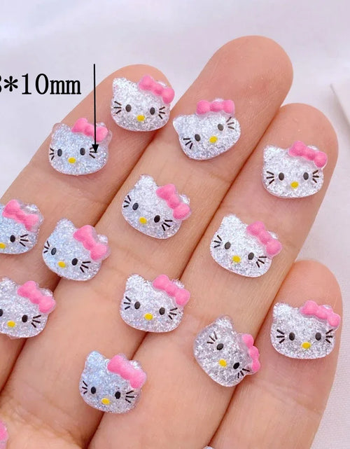 Load image into Gallery viewer, 50pcs Resin Glitter Mini cute Ccartoon cat head  Art Nail Flatback Rhinestone Appliques DIY Scrapbook Decor Accessories
