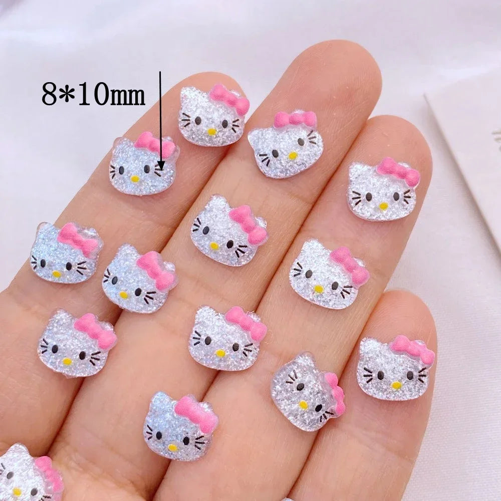 50pcs Resin Glitter Mini cute Ccartoon cat head  Art Nail Flatback Rhinestone Appliques DIY Scrapbook Decor Accessories