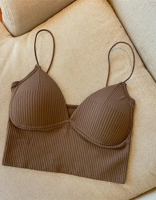 Load image into Gallery viewer, Women Crop Tops Sexy Solid Color Camisole Ice Silk Tube Top Seamless Sports Tank Top Wireless Underwear Padded Bra Bralette Vest
