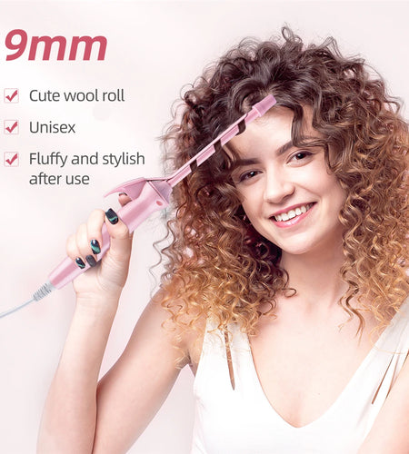 9mm Mini Hair Curling Iron Hair Curler Wand Professional Curly Tongs Ceramic Electric Salon Styling Tool Small Crimping Iron