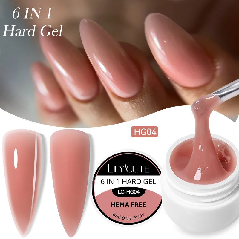 LILYCUTE 6 IN 1 Extension Gel Nail Polish Acrylic Construct Hard Gel Soak Off Self Leveling Reinforcement Gel For Nail HEMA FREE