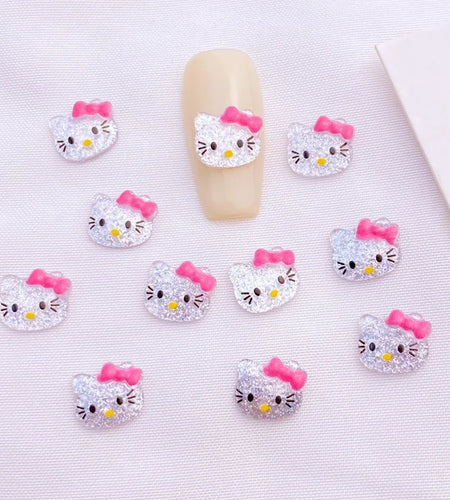 50pcs Resin Glitter Mini cute Ccartoon cat head  Art Nail Flatback Rhinestone Appliques DIY Scrapbook Decor Accessories