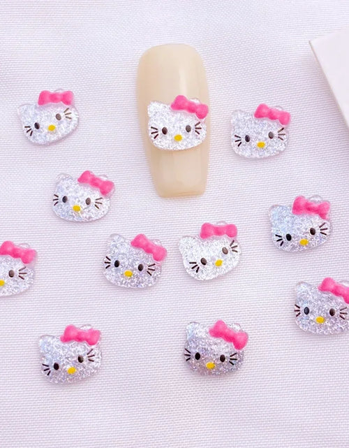 Load image into Gallery viewer, 50pcs Resin Glitter Mini cute Ccartoon cat head  Art Nail Flatback Rhinestone Appliques DIY Scrapbook Decor Accessories

