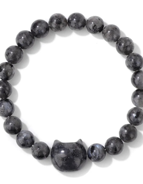 Load image into Gallery viewer, Unique Cute Cat Head Stone Bracelet For Women Natural Beaded Blue Lace Agates Bracelet Men Elastic Jewelry Friendship Party

