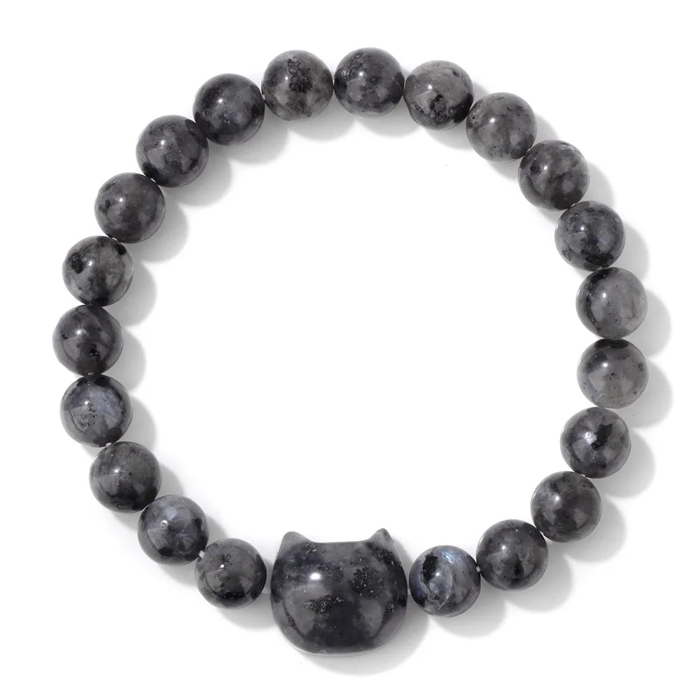 Unique Cute Cat Head Stone Bracelet For Women Natural Beaded Blue Lace Agates Bracelet Men Elastic Jewelry Friendship Party