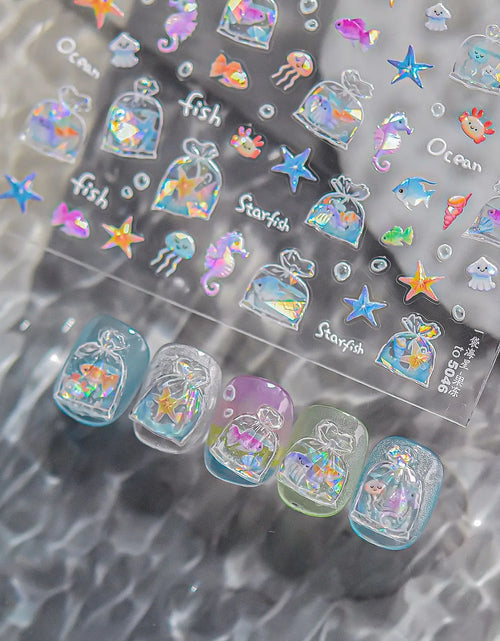 Load image into Gallery viewer, 1pcs Cute A bag of Starfish Nail Charm Stickers 3D Jelly Ocean Fish Bubble Adhesive Nail Sticker DIY Summer Nail Art Decorations

