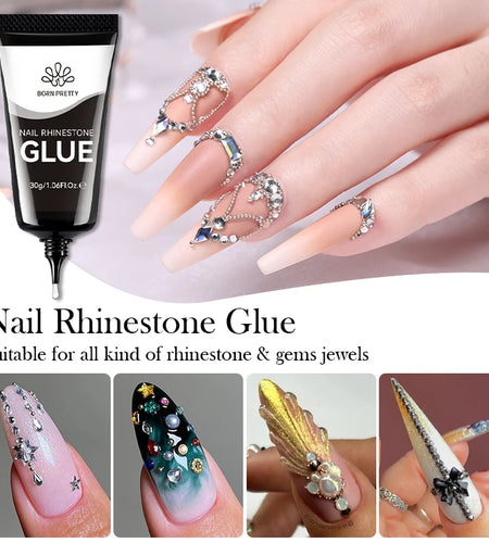 BORN PRETTY Nail Rhinestone Glue 30ML Gel Nail Glue for Nail Charm 3D Nails Bling Gel for Decoration Nails Gems Nail supplies