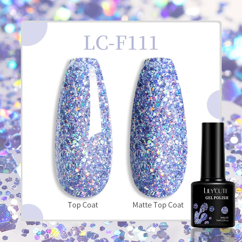 LILYCUTE 7ML Glitter Gel Nail Polish Sparkling Semi Permanent UV Gel Colorful Shinning Gel Varnish Nail Art Soak Off UV LED Gel