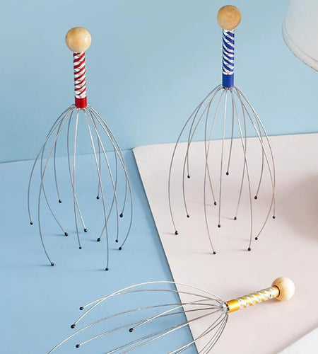 1PC Octopus Head Massager Stainless Steel Engraved Head Relaxer Brain Massage Claw Scalp Scratcher Itch Reliever Random Color
