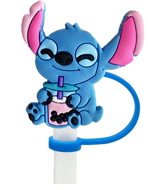 Load image into Gallery viewer, 1-8Pcs MINISO Disney Stitch Straw Cover Cap Cartoon Drink Straw Plug Reusable Dustproof Splash Proof Drinking Cup Straw Cap Gift
