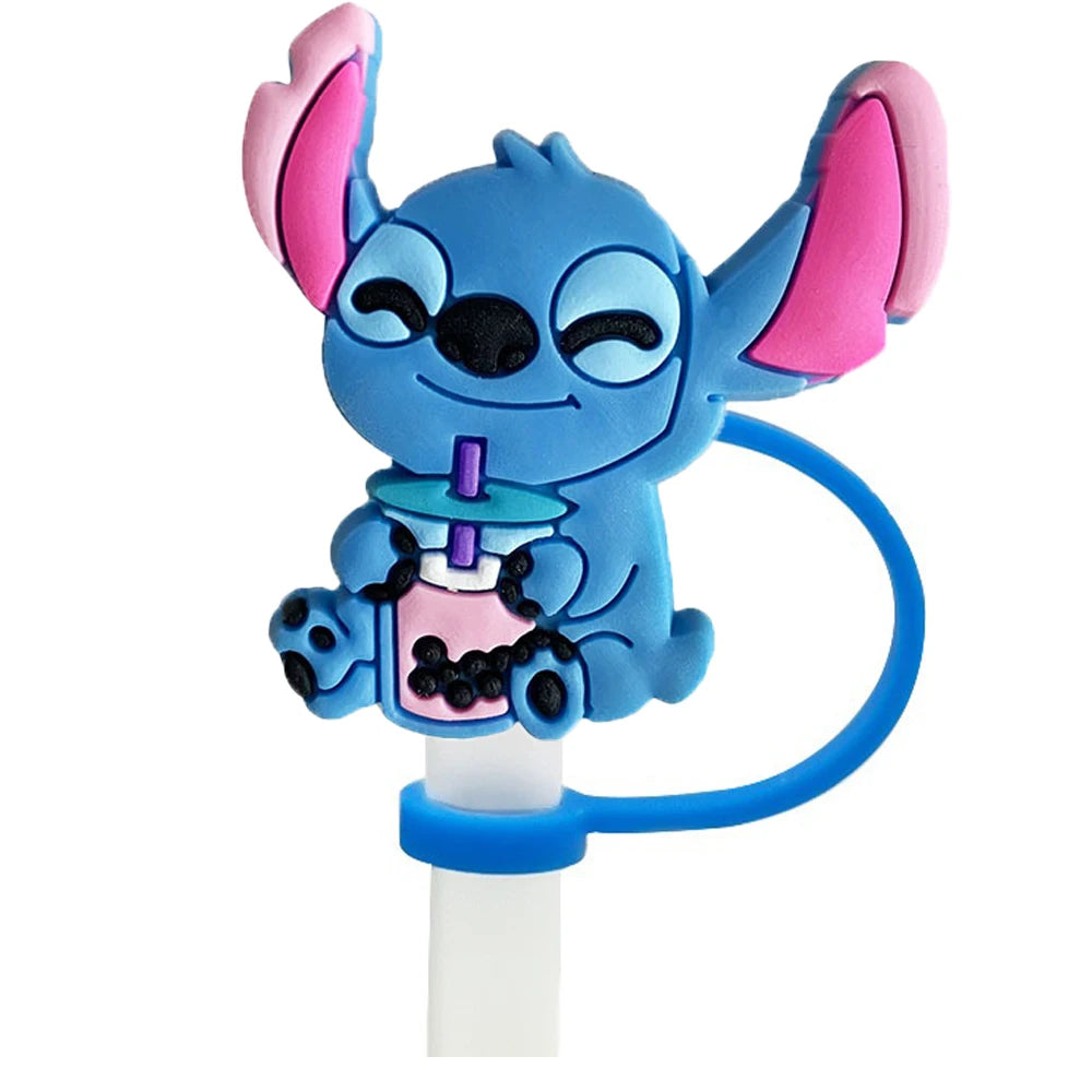 1-8Pcs MINISO Disney Stitch Straw Cover Cap Cartoon Drink Straw Plug Reusable Dustproof Splash Proof Drinking Cup Straw Cap Gift