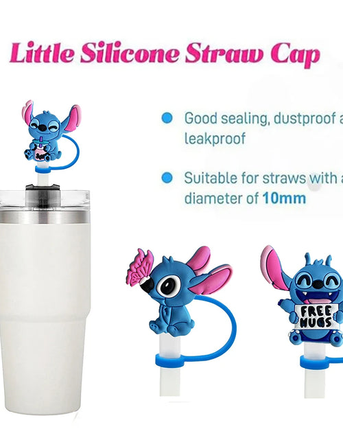 Load image into Gallery viewer, 1-8Pcs MINISO Disney Stitch Straw Cover Cap Cartoon Drink Straw Plug Reusable Dustproof Splash Proof Drinking Cup Straw Cap Gift
