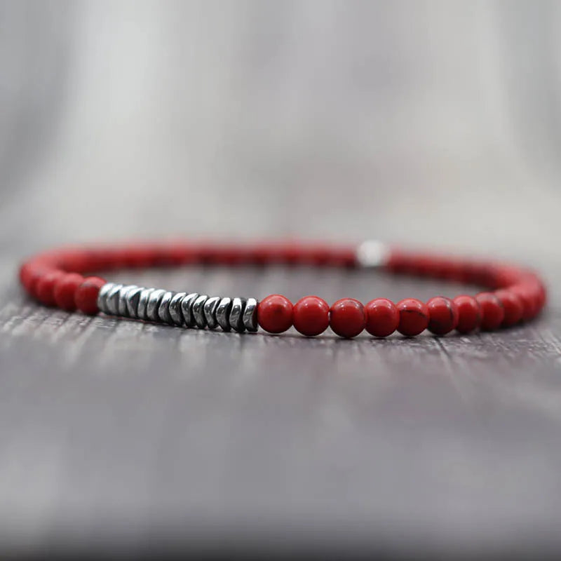 New 4mm Stone Bracelet Men Natural Volcanic Rock Tiger Eye Braslet Beaded Silver Color Hematite Elastic Braclet Pulsera Hombre
