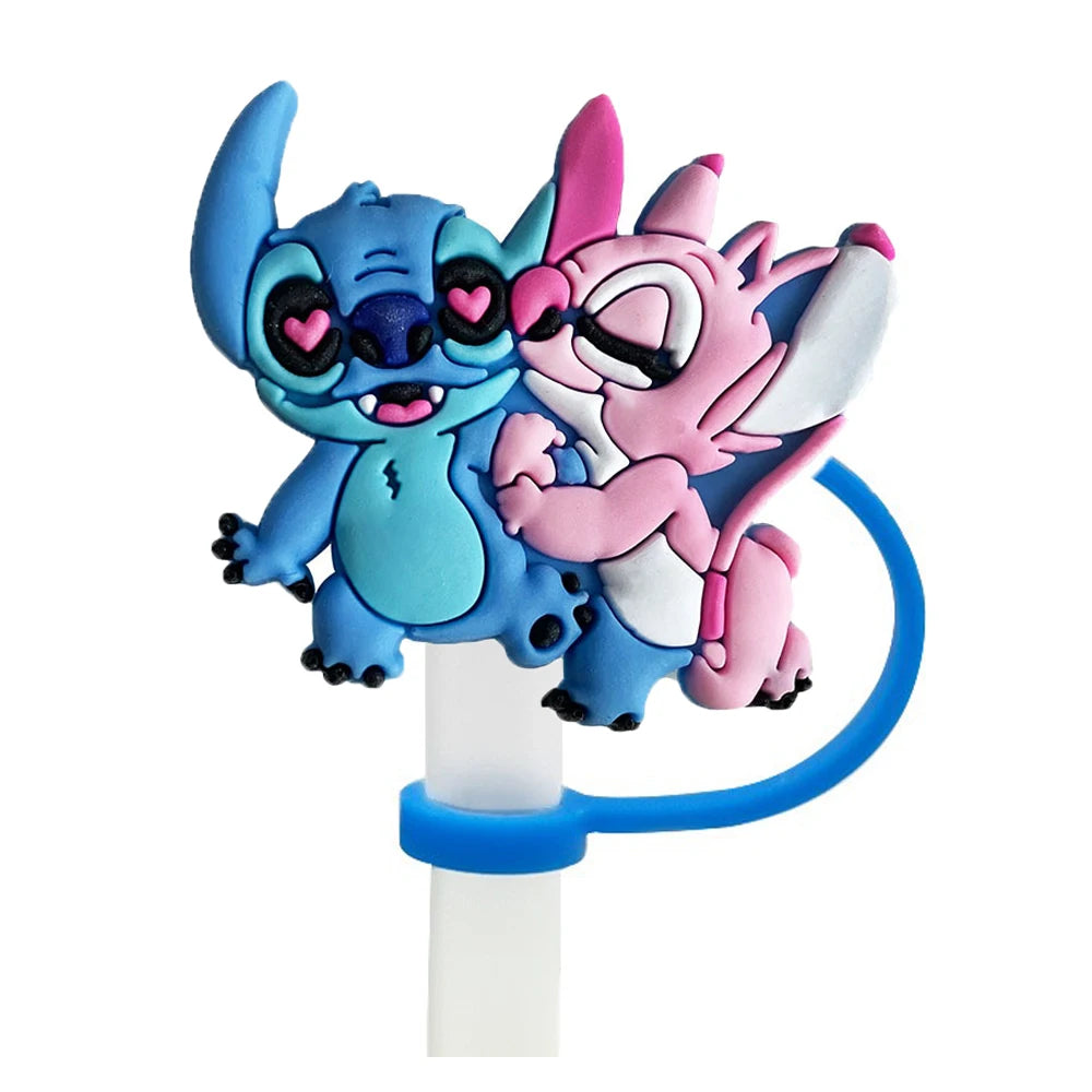 1-8Pcs MINISO Disney Stitch Straw Cover Cap Cartoon Drink Straw Plug Reusable Dustproof Splash Proof Drinking Cup Straw Cap Gift