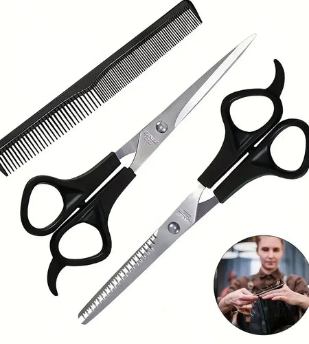 3pcs Hair Scissors Set Professional Barber Scissors Stainless Steel Hair Cutter Thinning Tools with Fine Tooth Comb Styling Tool