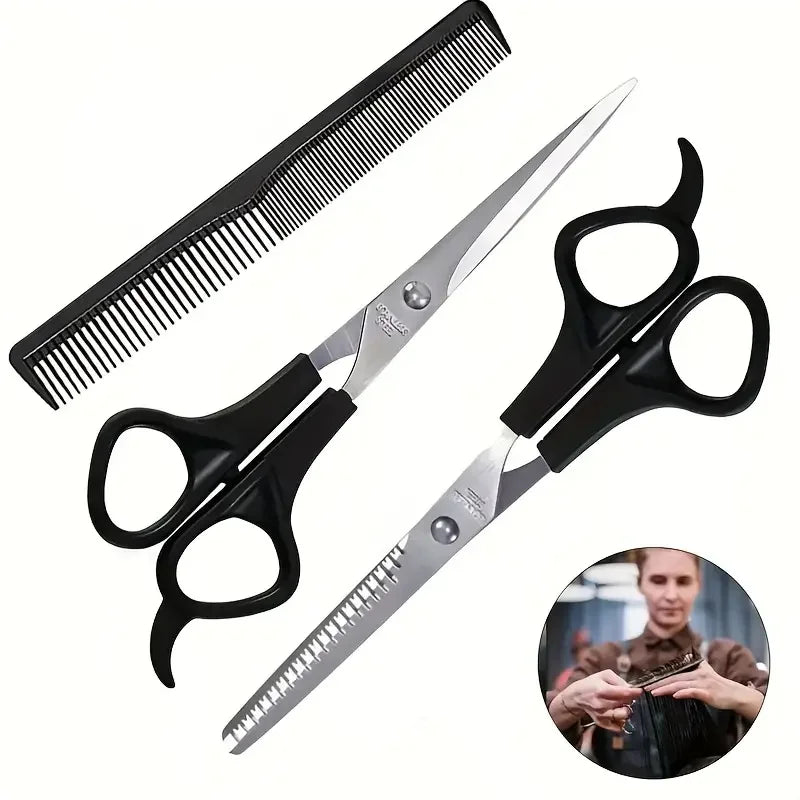 3pcs Hair Scissors Set Professional Barber Scissors Stainless Steel Hair Cutter Thinning Tools with Fine Tooth Comb Styling Tool