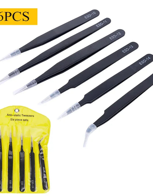 Load image into Gallery viewer, 2/6pcs Precision Tweezers Set ESD Anti-Static Stainless Steel Tweezers Repair Tools for Electronics Repair Soldering Craft Tools
