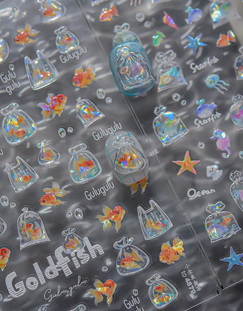 Load image into Gallery viewer, 1pcs Cute A bag of Starfish Nail Charm Stickers 3D Jelly Ocean Fish Bubble Adhesive Nail Sticker DIY Summer Nail Art Decorations
