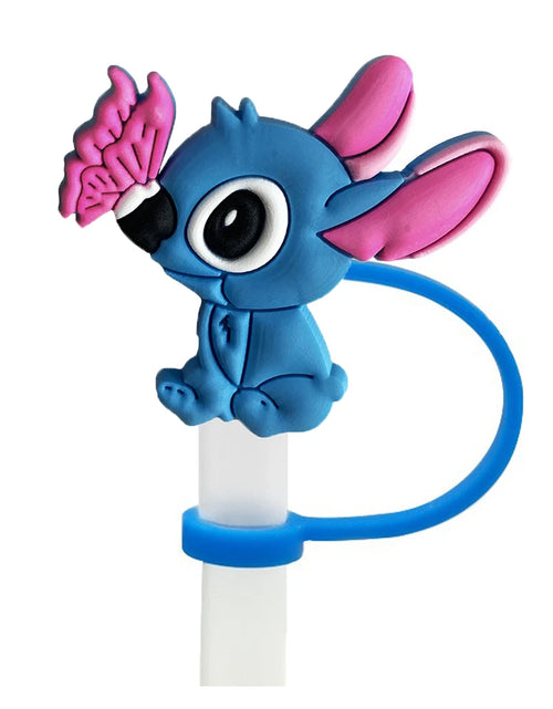 Load image into Gallery viewer, 1-8Pcs MINISO Disney Stitch Straw Cover Cap Cartoon Drink Straw Plug Reusable Dustproof Splash Proof Drinking Cup Straw Cap Gift

