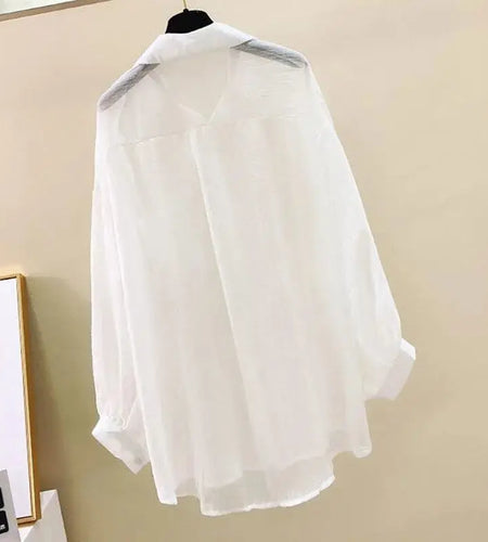 Summer Sunscreen Shirt Elegant Perspective Thin Chiffon Blouse Korean Harajuku See Through Loose Top Casual Women's Cardigan