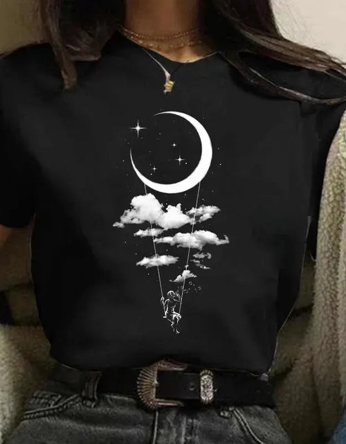 Load image into Gallery viewer, Moon Harajuku Funny 90s Women T Shirt Girl Cartoon Graphic Printed Black Ladies T-shirt Casual Woman Shirt Kawaii Tee Shirt
