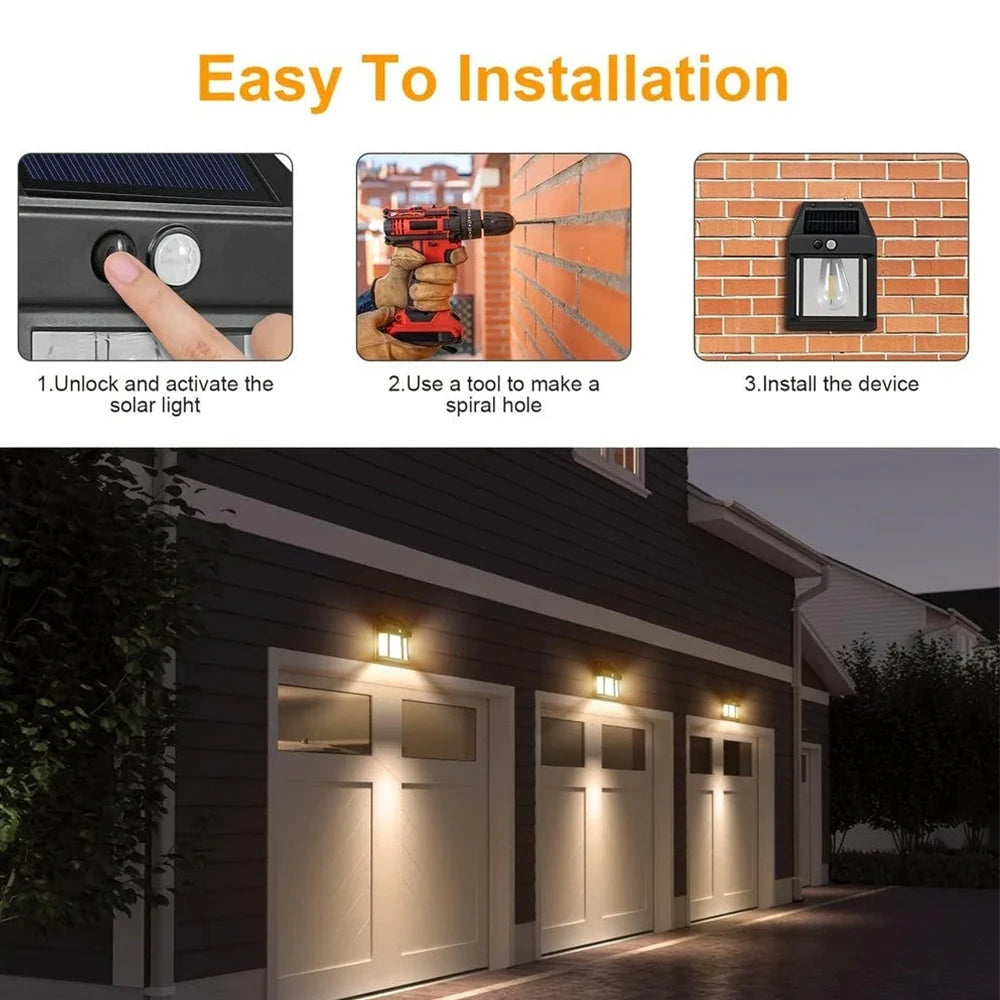 LED Solar Wall Light Outdoor, Wireless Dusk to Dawn Porch Light Unit, Solar Wall Light with 3 Modes and Motion Sensor, Entrance