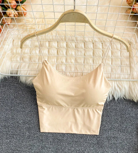 Women Crop Tops Sexy Solid Color Camisole Ice Silk Tube Top Seamless Sports Tank Top Wireless Underwear Padded Bra Bralette Vest