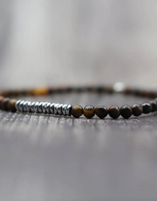 Load image into Gallery viewer, New 4mm Stone Bracelet Men Natural Volcanic Rock Tiger Eye Braslet Beaded Silver Color Hematite Elastic Braclet Pulsera Hombre
