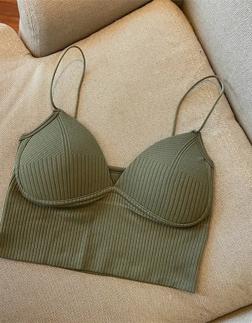Load image into Gallery viewer, Women Crop Tops Sexy Solid Color Camisole Ice Silk Tube Top Seamless Sports Tank Top Wireless Underwear Padded Bra Bralette Vest
