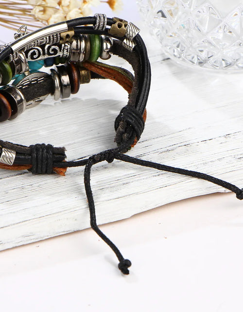 Load image into Gallery viewer, Boho Stone Feather Multilayer Leather Bracelets Eye Fish Charm Bead Bracelet for Women Men Vintage Punk Wrap Set Couple Bangle
