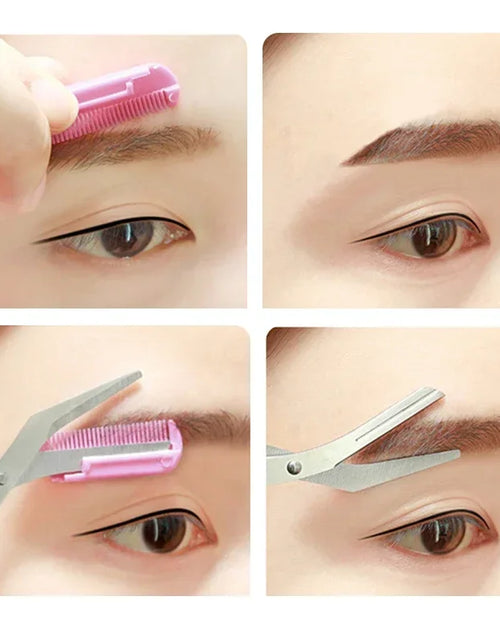 Load image into Gallery viewer, Karsyngirl 1Pcs Safe Eyebrow Trimmer Stainless Steel Eyebrow Scissors with Comb Hair Removal Shaver Eyebrows Shaping Makeup Tool
