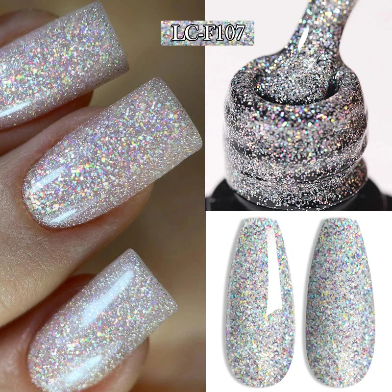 LILYCUTE 7ML Glitter Gel Nail Polish Sparkling Semi Permanent UV Gel Colorful Shinning Gel Varnish Nail Art Soak Off UV LED Gel