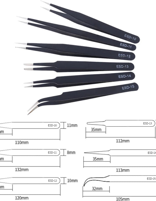 Load image into Gallery viewer, 2/6pcs Precision Tweezers Set ESD Anti-Static Stainless Steel Tweezers Repair Tools for Electronics Repair Soldering Craft Tools
