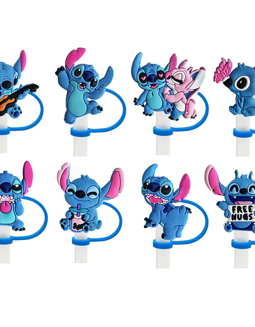 Load image into Gallery viewer, 1-8Pcs MINISO Disney Stitch Straw Cover Cap Cartoon Drink Straw Plug Reusable Dustproof Splash Proof Drinking Cup Straw Cap Gift
