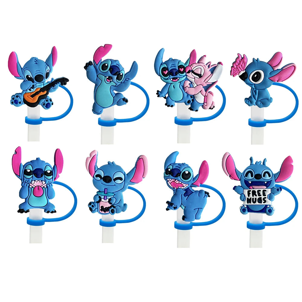 1-8Pcs MINISO Disney Stitch Straw Cover Cap Cartoon Drink Straw Plug Reusable Dustproof Splash Proof Drinking Cup Straw Cap Gift