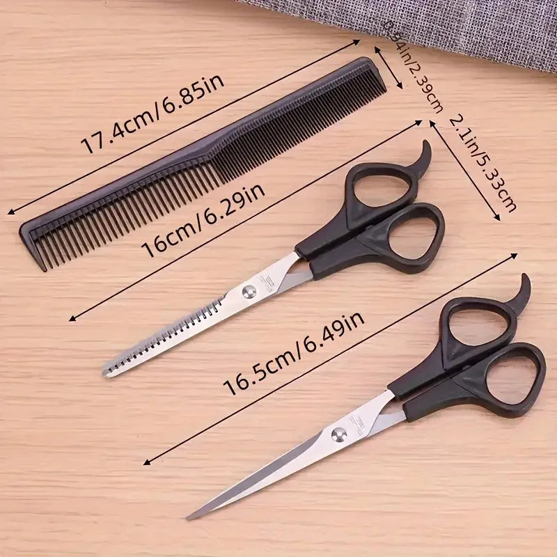 3pcs Hair Scissors Set Professional Barber Scissors Stainless Steel Hair Cutter Thinning Tools with Fine Tooth Comb Styling Tool