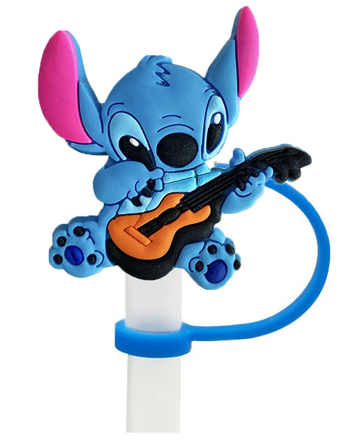 Load image into Gallery viewer, 1-8Pcs MINISO Disney Stitch Straw Cover Cap Cartoon Drink Straw Plug Reusable Dustproof Splash Proof Drinking Cup Straw Cap Gift
