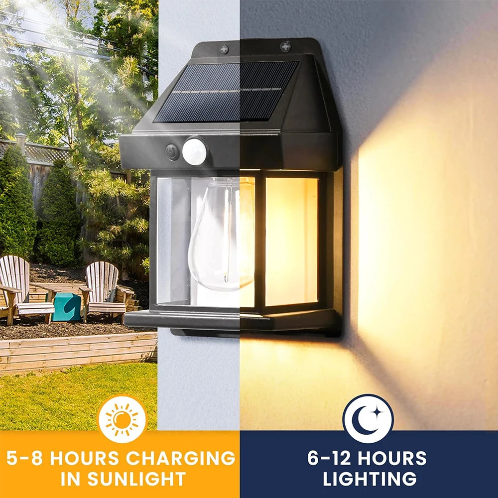 LED Solar Wall Light Outdoor, Wireless Dusk to Dawn Porch Light Unit, Solar Wall Light with 3 Modes and Motion Sensor, Entrance