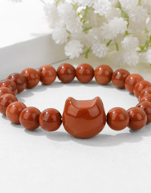 Load image into Gallery viewer, Unique Cute Cat Head Stone Bracelet For Women Natural Beaded Blue Lace Agates Bracelet Men Elastic Jewelry Friendship Party
