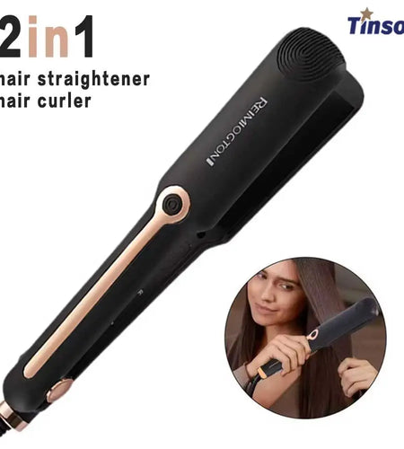 Tinsol 2-in-1 Hair Straightener Curling Iron Ceramic Plate Negative Ion Wide Plate Temperature Adjustable Hair Straightener