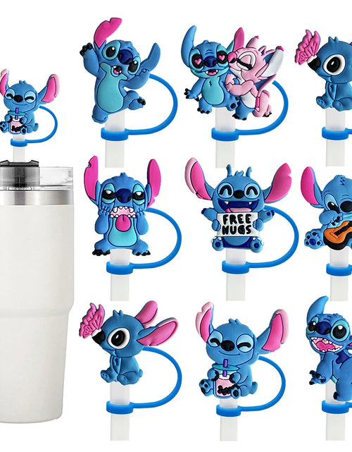 Load image into Gallery viewer, 1-8Pcs MINISO Disney Stitch Straw Cover Cap Cartoon Drink Straw Plug Reusable Dustproof Splash Proof Drinking Cup Straw Cap Gift
