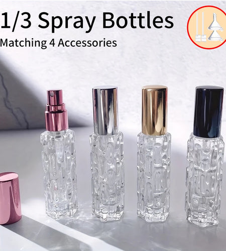 1/3/6pcs+4 accessories 10ml travel mini perfume atomizer container with 3 spray bottles, 2 funnels, 2 dispenser diviners